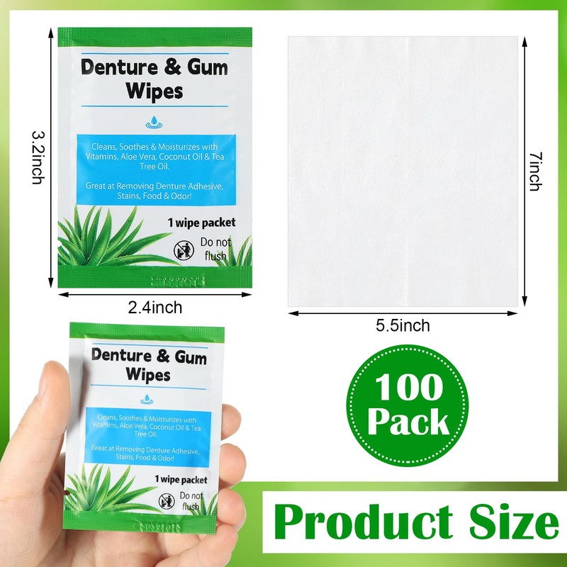 Timgle 100 Pcs Denture Cleaning Wipes Refreshes Gums Deep Cleaning