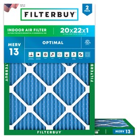 Filterbuy 20x22x1 Air Filter MERV 13 Optimal Smoke & Allergy Defense (2-Pack), Electrostatic Pleated HVAC AC Furnace Filters Replacement, Made in USA (Actual Size: 19.50 x 21.50 x 0.75)