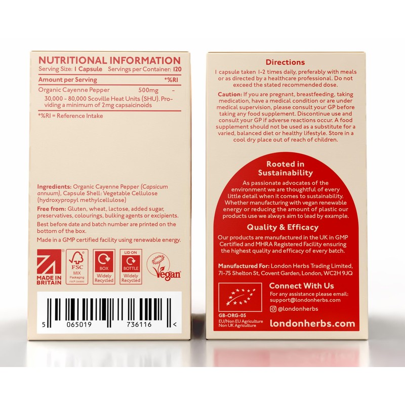 Organic Cayenne Pepper Capsules 500mg | 2mg Capsaicinoids Including Capsaicin