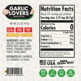 Garlic Lovers Seasoning Mix by Flavor God - Premium All Natural & Healthy Spice Blend for Grilling Chicken, Beef, Seafood, Vegetables, Salad, Tacos, Pizza, & Pasta - Kosher, Gluten-Free, Dairy-Free, Vegan, Keto Friendly