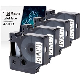 4x Msudoku Compatible with Dymo D1 45013 S0720530 Black on White Label Tape A45013 45013s 12 mm x 7 m for LabelManager 160 280 210D 360D 420P PnP 450D