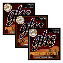 GHS Strings Thin Core Phosphor Bronze Acoustic Guitar Strings - Light (12-52), Pack of 3