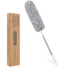 OFFCUP Feather Duster, Extendable Microfiber Duster with 96" Stainless Steel Telescopic Pole and Bendable Head, Long Handled Dusters for Cleaning Cobweb High Ceiling Fan Roof Blinds Cars (Grey)