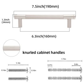 POVEFONK 10 Pack 6-5/16 inch(160mm) Brushed Satin Nickel Kitchen Cabinet Handles Knurled Cabinet Pulls Drawer Pulls Kitchen Hardware