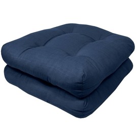 Casual U-Shaped Reversible Seat Pads Patio Chair Cushions Set of 2 | 19.0 in. L X 19.0 in. W X 5.0 in. H Size | Weatherproof Tufted with Soft & Plush Filling | Pretty Navy Blue Color in Solid Pattern