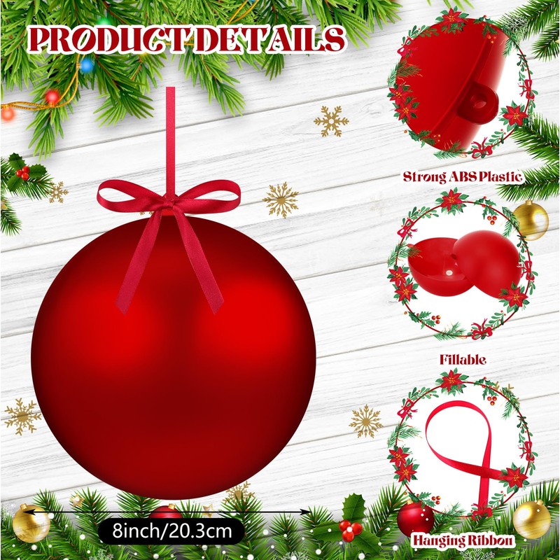 Weysat 4 Pcs 8 Inch Extra Large Fillable Christmas Ball