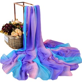 Womens Scarf Chiffon Colorful Rainbow Lightweight Head Scarf Shawl Beach Hair Wrap Sunscreen Fashion Long Scarves