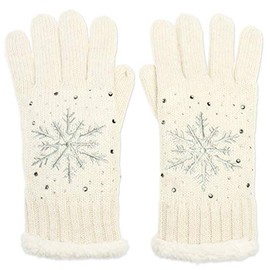 Caspar, GLV009, Women's Warm, Lined, Knitted Gloves with Embroidered Ice Crystal and Subtle Rhinestone -