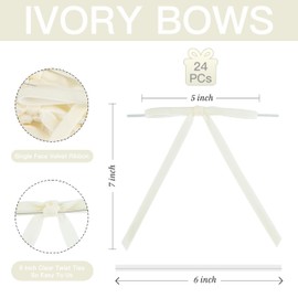 LIZLOVESS Ivory Velvet Ribbon Christmas Bow 5 x 7 Inches Premade Cream Bows for Christmas Tree Hanging Decorations Gift Wrapping Wreaths Crafts Outdoor Indoor Home Decor Wedding, Pack of 24
