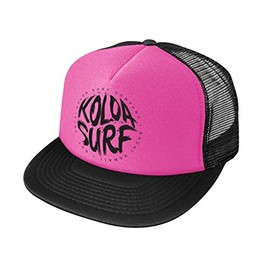 Joe's USA Koloa Surf Brush Logo High Profile Poly-Foam Trucker Hat-Black and Pink