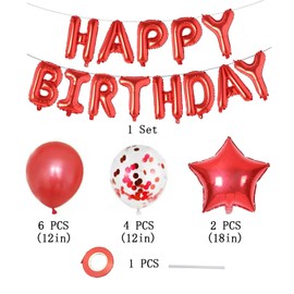 Red Happy Birthday Balloons, 13PCS Letters Balloons 2 PCS Giant Star Foil Balloons 4 PCS Confetti Balloons 6 PCS Latex Balloons Birthday Party Decorations and Supplies Balloons