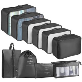 Suitcase Organiser Set, 10 Pieces Packing Cubes for Suitcase Travel Accessories Suitcase Organiser Set Clothes Bags Packing Cubes Cosmetic Travel Organiser Packing Bags for Suitcases (Black)