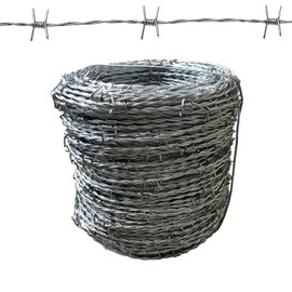 MOEUFFIR 328FT (100m) 16 Gauge 4 Point Barbed Wire Fence, Silver Steel, Perfect for Fencing, Crafts, and Critter Deterrent