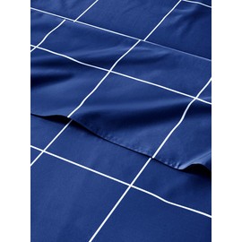 5 Piece Grid Sheets for Split King Size Bed – Flat Sheet 108 x 102, 2 Fitted Sheets 39 x 80 and 2 Pillowcases 20 x 40 – Deep Pocket, Ultra-Soft, Blue and White Grid Bed Sheets – Oeko-TEX Bed Sheet Set