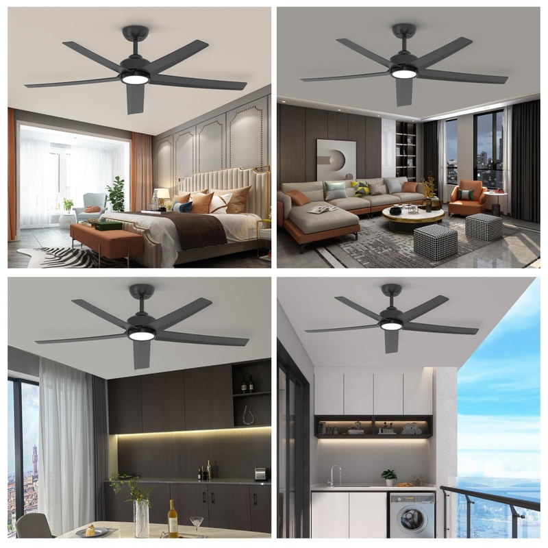 ocioc Ceiling Fans with Lights, 52 inch Black Ceiling Fan