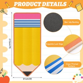 APUDWN Classroom Pencil Rug 7x3 Ft Large Non Slip Teacher Carpet Soft Back to School Floor Mat Yellow Pencil Decorations for First Day Teacher Party Gift Nursery Playroom Homeschool Reading Corner
