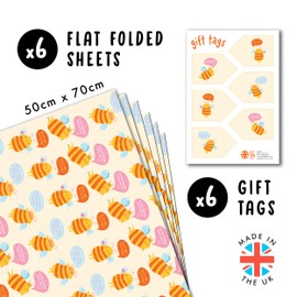 Bee Wrapping Paper - 6 Sheets Of Gift Wrap - Sassy Queen Bumblebees - Funny Wrapping Paper For Women - Birthday Anniversary Holiday - Recyclable - By Central 23
