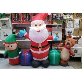 Gemmy 6.5ft Santa, Reindeer and Elf  Holiday Christmas Scene Inflatable