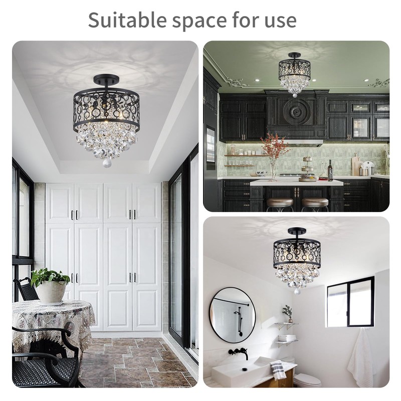 WUZUPS Crystal Drum Chandelier Flushmount Ceiling Light Modern Lighting Fixture