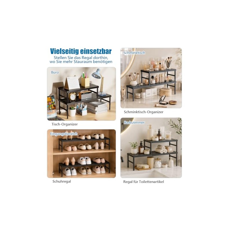 HI NINGER Set of 2 42-72 cm Expandable Cabinet Shelves,