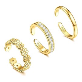 ZPLASK 3PCS Gold Toe Rings for Women, Adjustable Toe Ring Set with CZ Daisy Flower, Open Band Design, Non-Tarnish Toe Rings (14K Gold Filled), Gold Toe Ring for Summer Beach Foot Jewelry