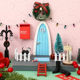 20 Pcs Christmas Elf Fairy Doors Decor Arched Door Fairy Doors Tooth Tiny Xmas Decor Wooden Tiny Miniature for Child (Blue)