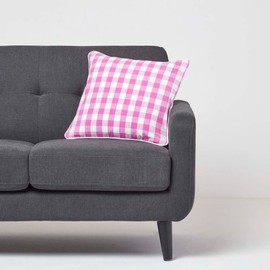 HOMESCAPES Pink and White Gingham Cushion Cover 45 x 45 cm (18” x 18”) Block Check Pattern 100% Cotton Decorative Square Cushion