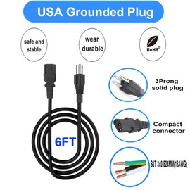 KIT0257 Pellet Smoker Grill Power Cord Replacement Part for Traeger Ironwood 650 885 Pro Series 575 780 Timberline 1300 850 (2nd Generation Only) 6.5ft Black