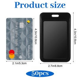 Hard Plastic ID Badge Holder Vertical Slide Open Card Case Black Name Tag Holders Badge Sleeve ID Case Protector with Clear Window for Nurses Office Credit Cards(50 Pcs)