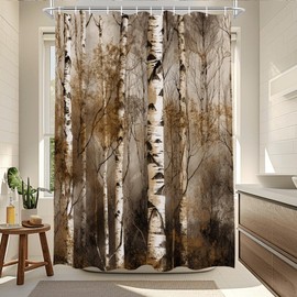 TheBlackSpot Birch Tree Shower Curtain Rustic Bath Curtains Decor Sets Grommet with Hooks 72W x 72H inches