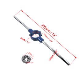 MY MIRONEY Efficient Die Stock Handle Wrench Set, 1/2-28 UNEF Threading Die with 38mm/ 1.5" Round Die Holder, Suitable for M12-M16, Bolt Thread Repair Adjustable Metal Mechanics & DIY Use（ 12" Length）