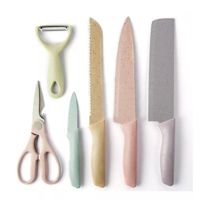 CL Juego Set De Cuchillos Calidad Profesional 6pz Color Pastel