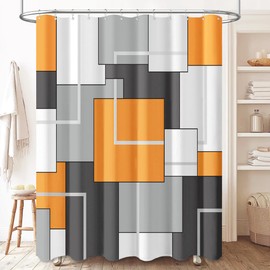BTTN Orange Fabric Shower Curtain, Modern Geometric Neutral Cloth Shower Curtain Set with Plastic Hooks, Weighted Hem, Water Repellent, Luxury Decorative Polyester Shower Curtains for Bathroom, 72x72