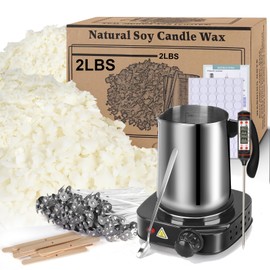 Soy Wax Candle Making Kit Supplies With Wax Melter, Natural Candle Wax For Candle Making, DIY Art&Crafts Kit for Adults,Beginner, Including 2lbs Soy Wax Flakes, Electric Stove,CandleWick,Melting Pot