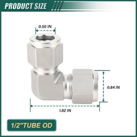 GORAGUCHI 1PCS 316 Stainless Steel 90 Degree Compression Tube Pipe Fitting Connector, 1/2" x 1/2" Tube OD Adapter cast sleeve joint for Air/Fuel/Water/Gas/Oi