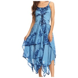 Sakkas 902 Annabella Corset Bodice Handkerchief Hem Dress - Blue - One Size Regular