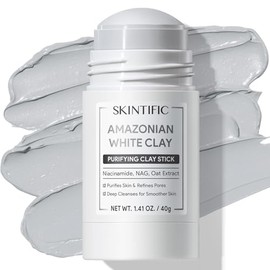 SKINTIFIC Mascarilla de ARCILLA BLANCA DE AMAZONIA en Barra, Purificadora con Niacinamida y NAG, Limpieza Profunda de Poros y Puntos Negros, Control  