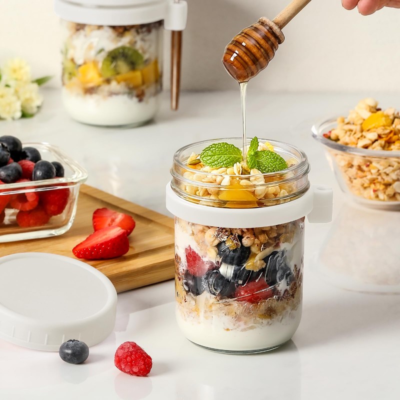 LANDNEOO 6 Pack Overnight Oats Containers with Lids and Spoons,