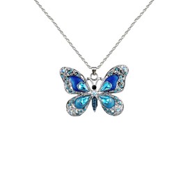 POTIANDEFUGUI Butterfly Pendant Necklace for Women Purper Large Butterfly Necklace Blue Big Butterflies Necklaces Pink Rhinestone Butterflies Necklaces Jewelry for Women (Blue)