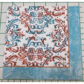 Blue Ink Studios Three Decorative Luncheon Napkins for Decoupage "Teal & Rust Damask"