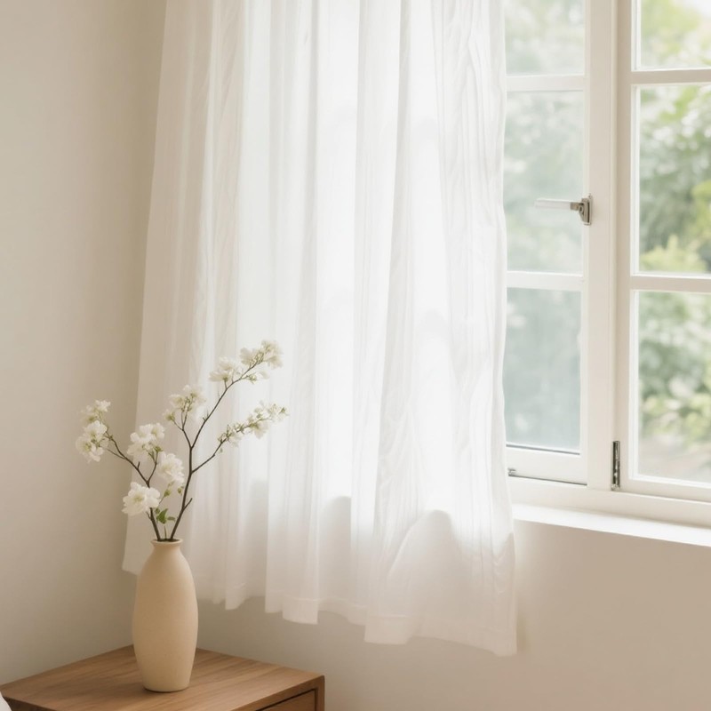 2 Pcs Curtains Semi Sheer - White Net Curtains Voile