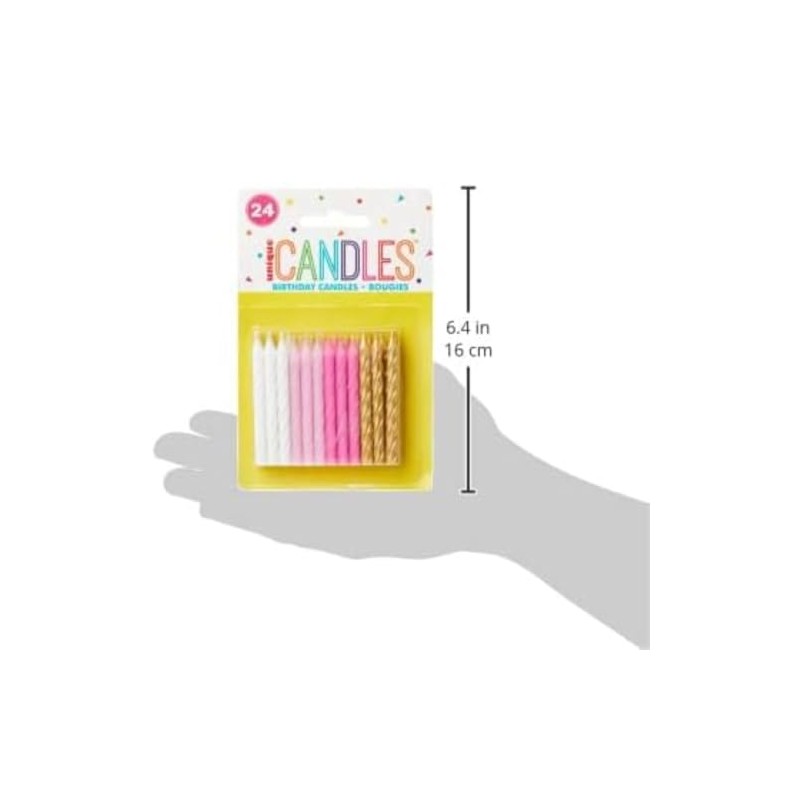 Vibrant Pink White & Gold Spiral Birthday Candles - (Pack