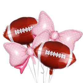 Wdecorm 4Pcs Gender Reveal Party Balloons,2Pcs Pink Bow Foil Balloons 2Pcs Foil Football Balloons for Touch Down or Pink Bows Gender Reveal Baby Shower Birthday Party Decorations Supplies,Large