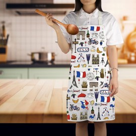 VAMSII French Souvenir Paris Landmarks Apron France Vacation Travel Gift France Lover Gift Paris Trip Gift French Theme Gift (FranceApron)