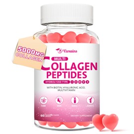 Multi Collagen Peptides Gummies, Collagen Gummies for Women & Men, Type I,II,III,V,X Protein with Biotin, Hyaluronic Acid, Vitamin C for Healthy Skin Support, Strawberry Flavored, Sugar Free, 60Cts