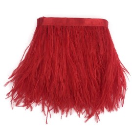 Sowder Ostrich Feather Trim Fringe Sewing Ribbon for Wedding Crafts Costumes Decoration DIY 2 Yards 3-4inch Width(red)
