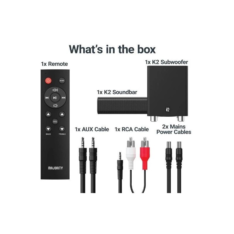 Majority K2 2.1 Sound Bar with Subwoofer, Surround Sound System