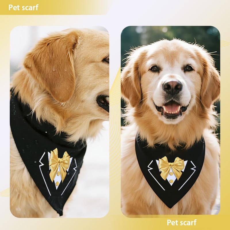 Formal Dogs Tuxedo Suit Bandana with Yellow Bow Tie Costume