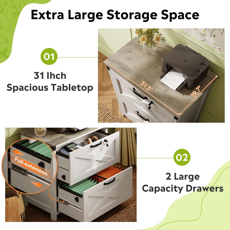 DEVAISE 2 Drawer Farmhouse File Cabinet with Lock, Lateral Filing