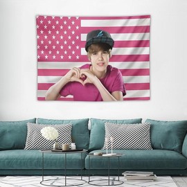 Justin American Stars Tapestry Stars Bieber Flag Tapestry Suitable for College Dormitory Bedroom Living Room Office Party Decoration Gift - Color: 40x30IN (102x76cm)